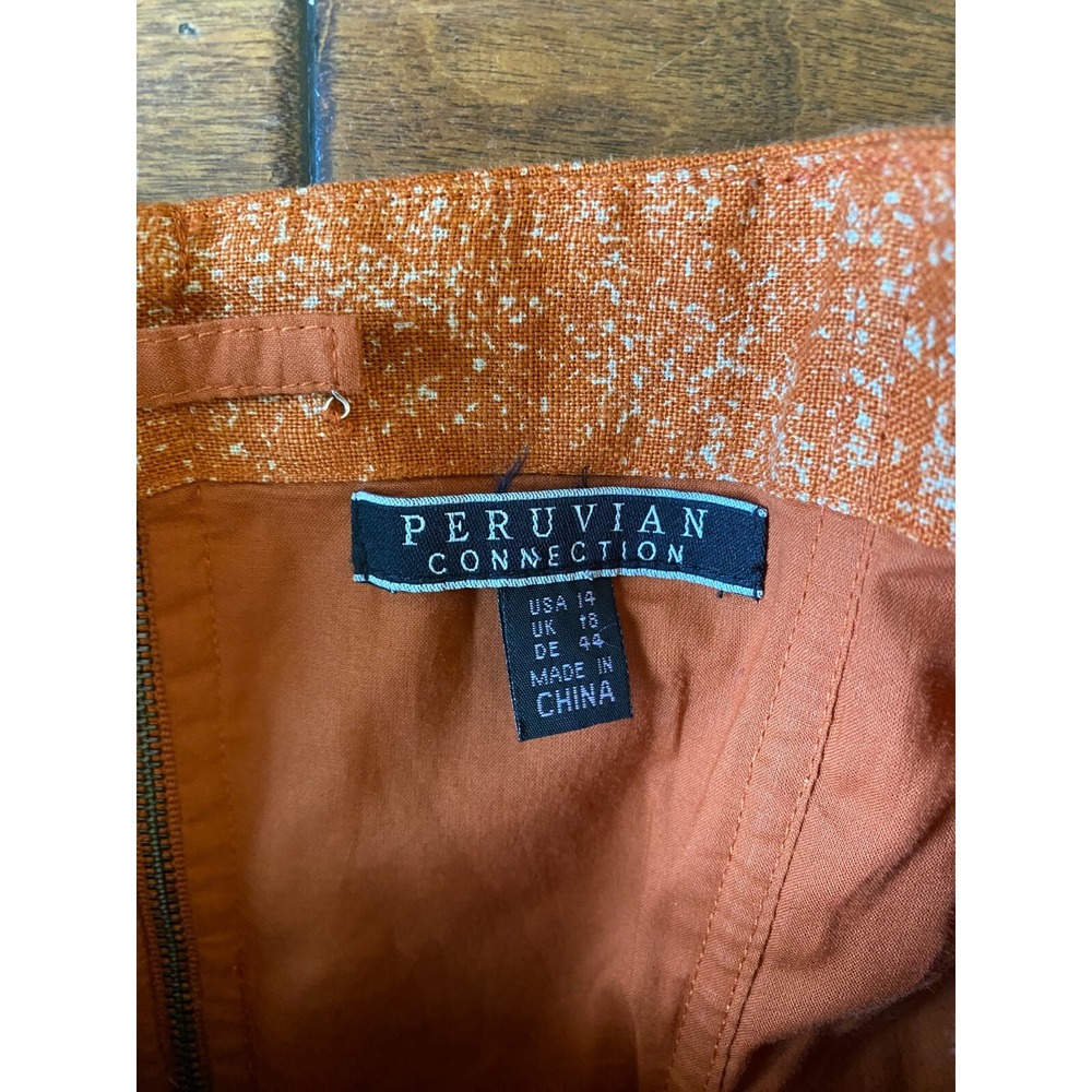 Peruvian Connection linen blend orange strapless mini dress Sz 14 Pockets - Picture 4 of 11